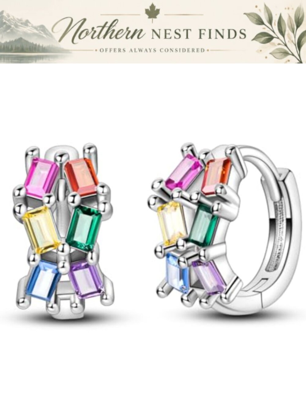 Sterling Silver Hoop Earrings Twisted Huggie Cubic Zirconia
